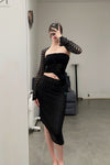 Un Morceau elastic lace sloping half skirt UM231XZ12 black PUM40
